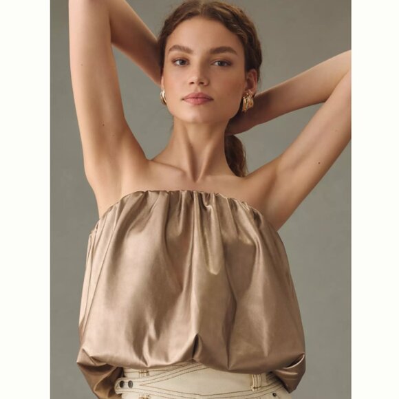 Brand New 4SI3NNA Faux-Leather Strapless Bubble Top - Picture 3 of 4